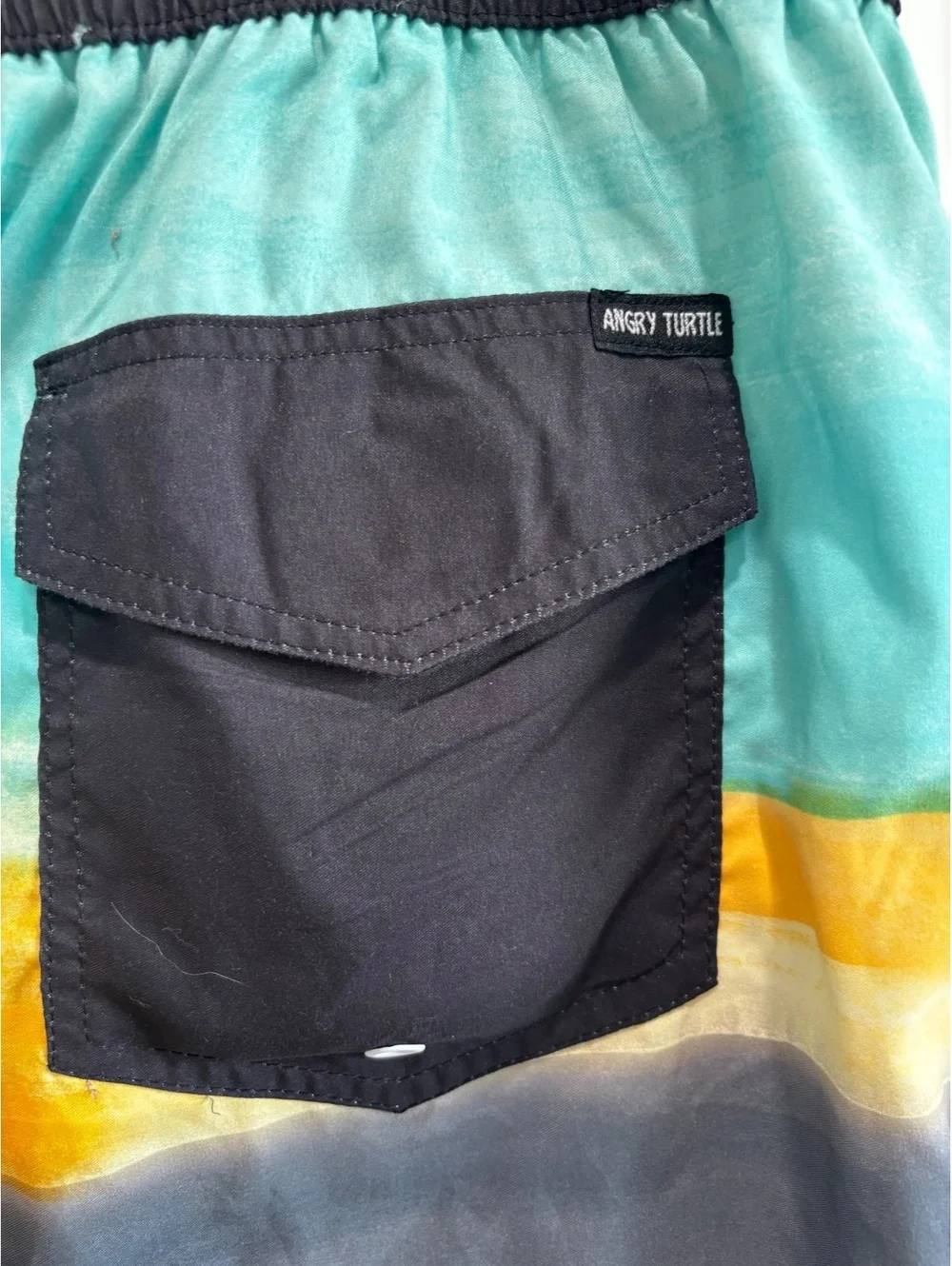 Angry Turtle Men's Gradient Swim Trunks Size XL (40/42) - Teal/Yellow/Black